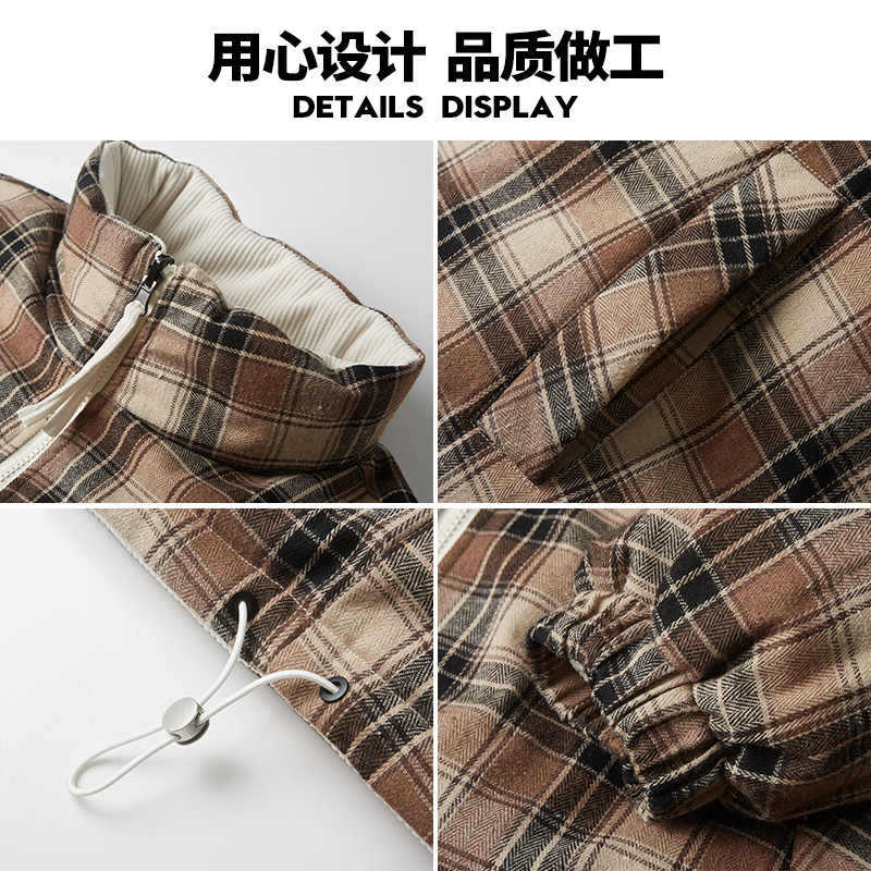 Plaid double-sided wear stand-up neck cotton clothes men's winter 2025 new retro loose couple versatile warm cotton-padded clothes
