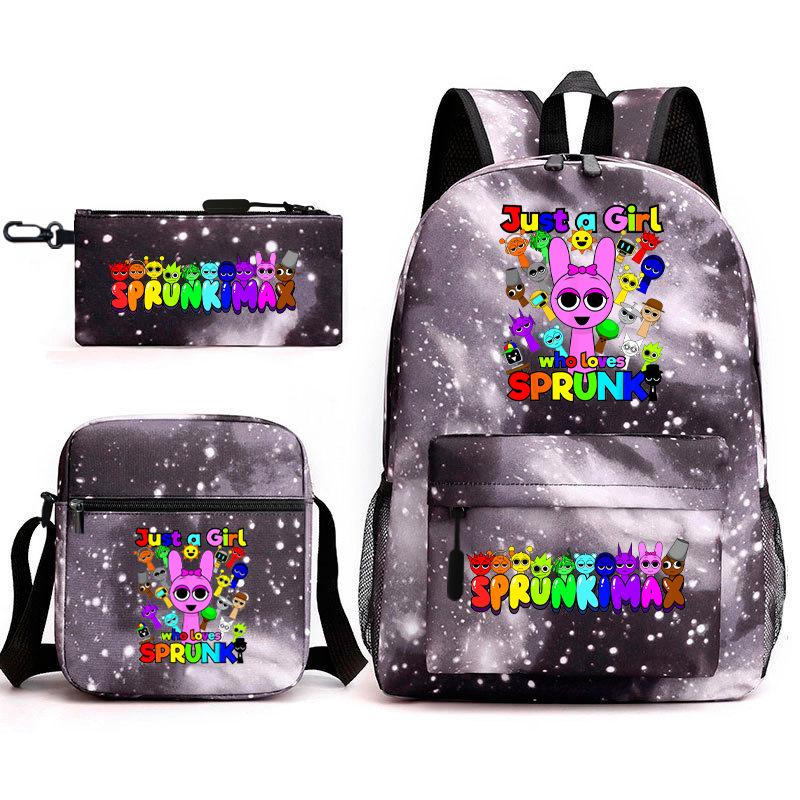 Rhythm Box Cartoon Large Capacity Starry Sky Student School Bag Sprunki Youth Backpack Three-piece Set D