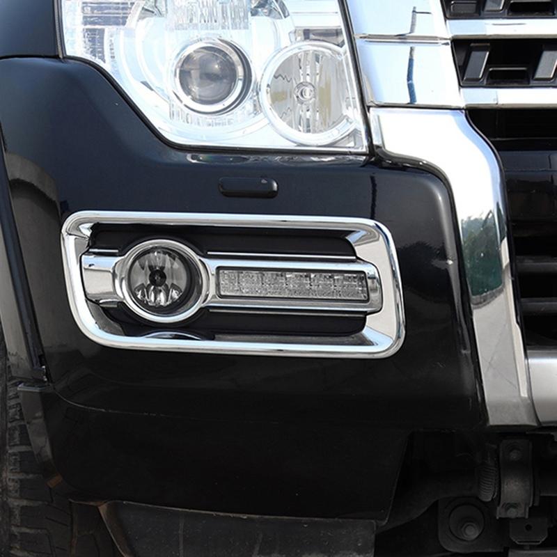 DT08 Chrome 1Pair Front Fog Light Driving Lamp Cover Trim for Mitsubishi Pajero V80 V93 V95 V97 V98 2015- Car Decoration