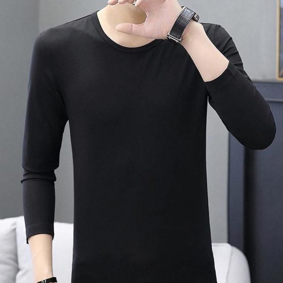 Men Fleece Lined Pullover Crew Neck Base Layer Shirt Warm Thickened Long Sleeve Tee Shirt for Winter Autumn Sports Street Wear