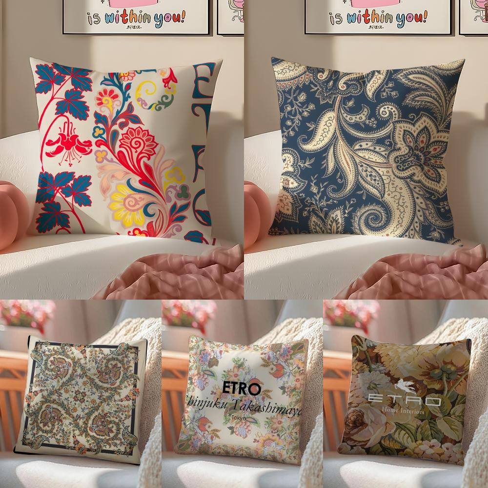 Cashew Nut Flower Pattern Natural Etro Pillow Case DoubleSided Plush Sofa Cushion Covers Organic Breathable Invisible Zipper