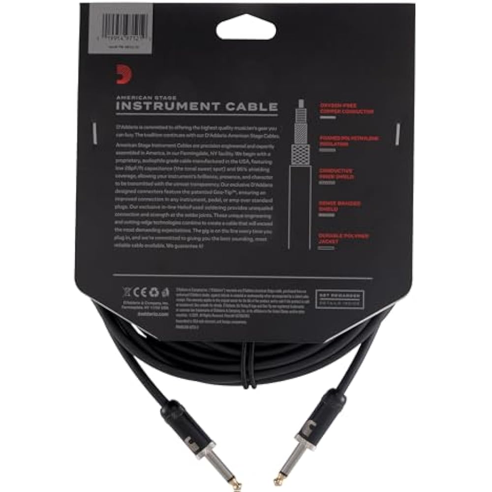 D'Addario Daddario Shield Cable (Guitar Shield) American Stage Instrument Cable PW-AMSG-30 (9.1m ...