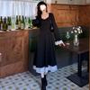 Early Autumn New Women's Fried Street Bow Waist Lace Bubble Sleeve Dress Dress Princess Dress