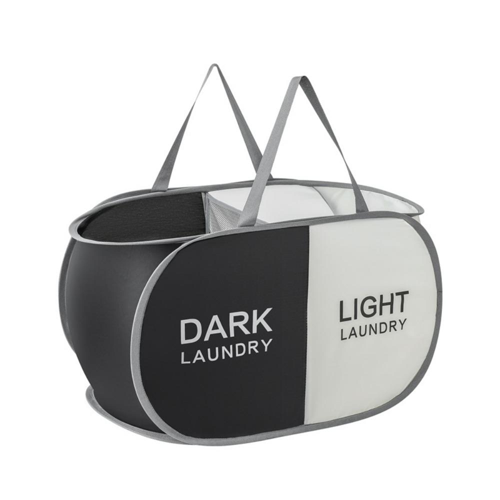 

Pop Up Dirty Clothes Basket Oxford Toy Storage Basket Portable Laundry Hamper Laundry, 2 Compartment Black+Beige