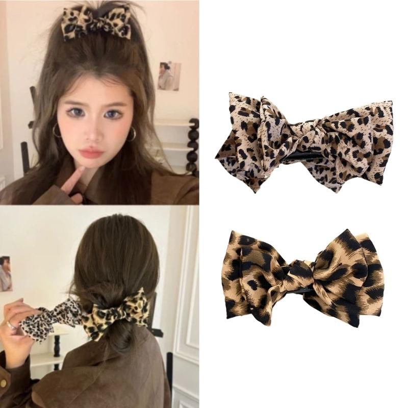 Leopard Pattern Bowknot Hair Claw Clip For Women NonSlip Ponytail Holder Hair Clamp For Thick Fine Hair Styling Tool
