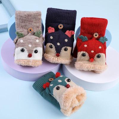 Luvas de Inverno de Lã com Tampa Flip-Top Meio Dedo Desenho Animado de Natal Unissex para Estudantes