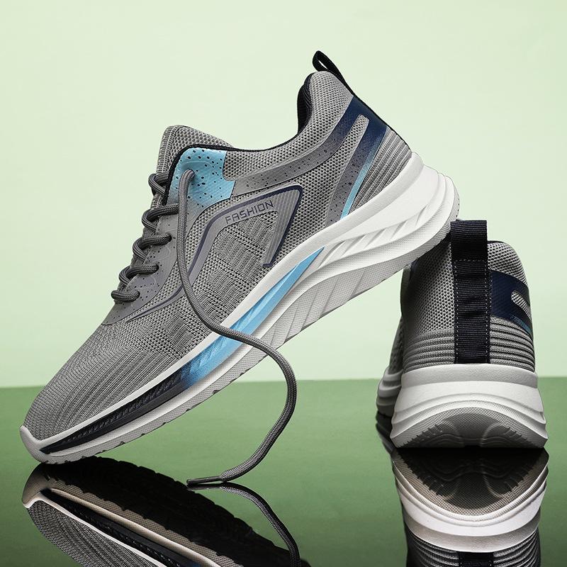 New men's daily fashion thick-soled fly-woven lace-up casual versatile four-season can wear breathable sports style men's shoes