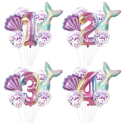 7pcs 32inch Number Little Mermaid Party Balloons  for 1th-9th Birthday Party