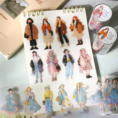 Journal GO 7.5x200cm Girl's Dressing Scrapbooking PET Tape Stickers Fashion Girl Character Collage Scrapbooking Stickers