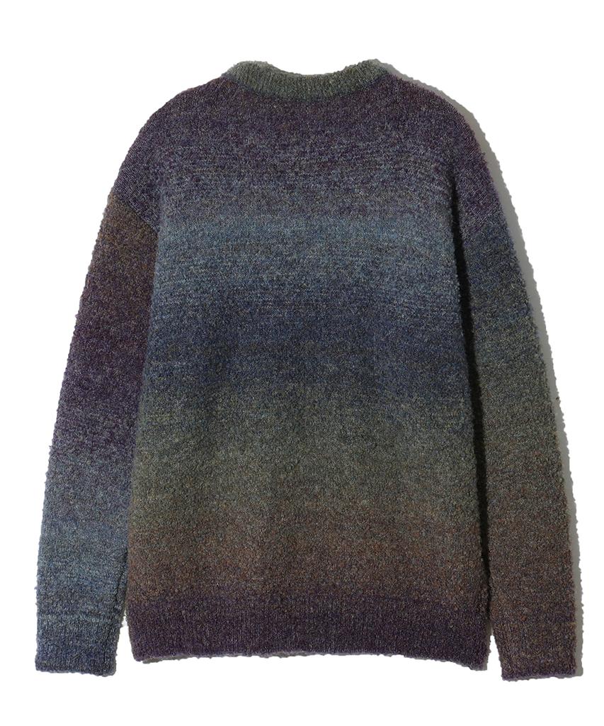 NODU Npn Gradient Boucle Two-Tone Striped Round Neck Long Sleeve Knit [Navy]