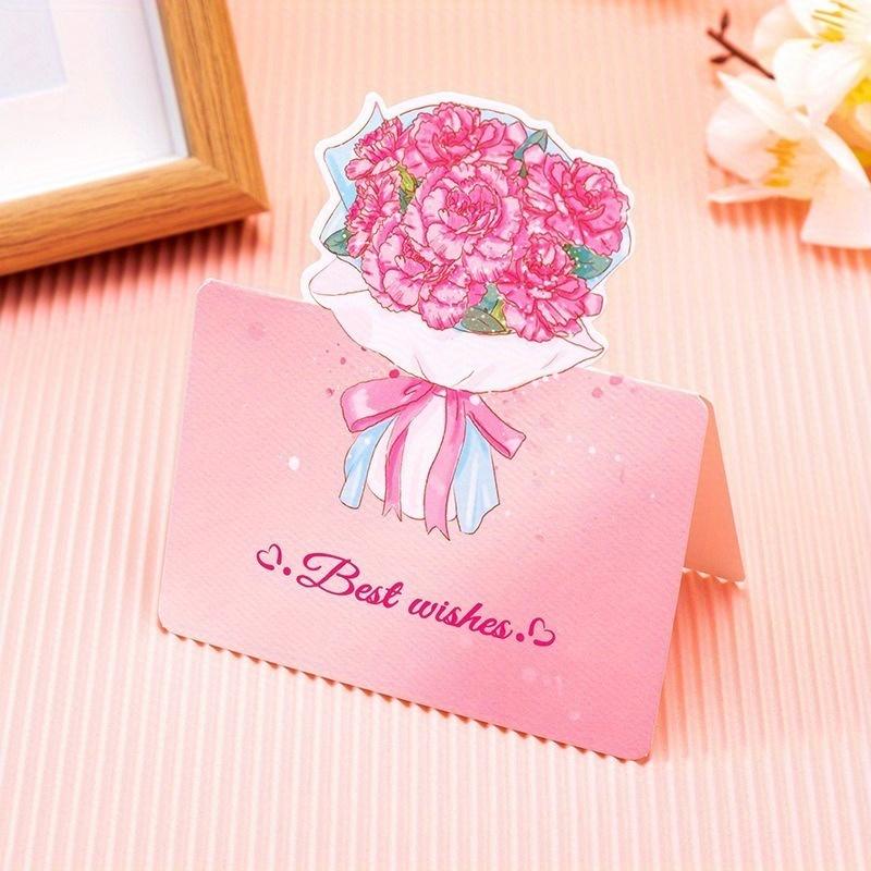 10pcs 3D Bouquet Creative Greeting Card Flower Shop Birthday Wishes Small Cards Teacher's Day Thank-you Card