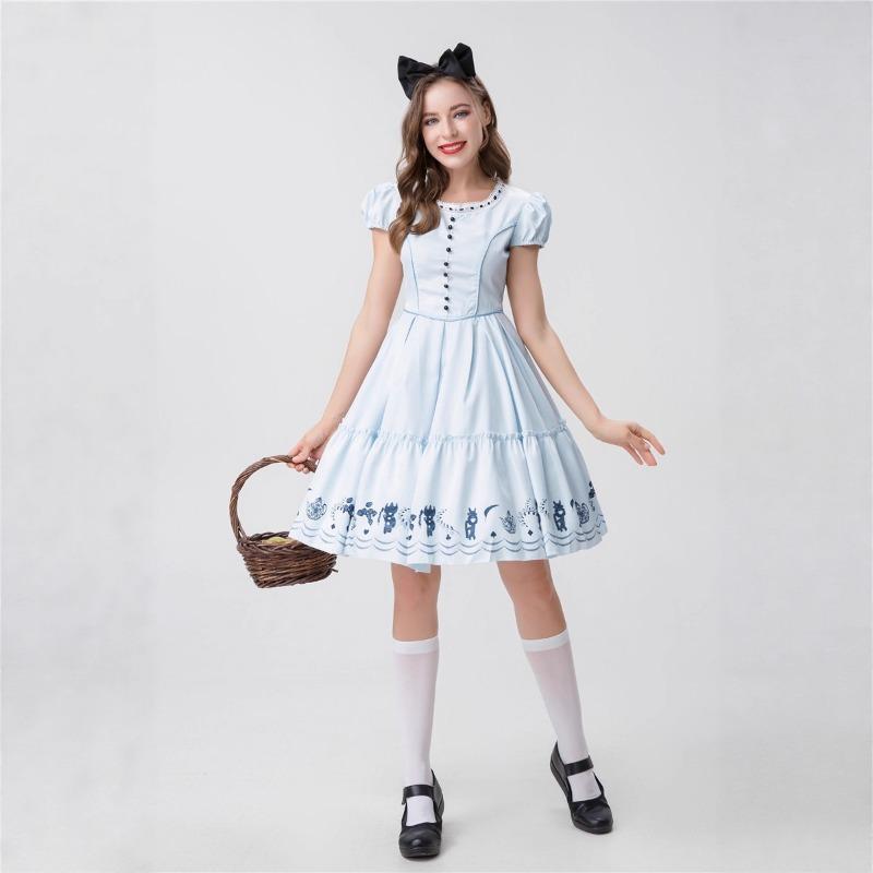 

Хэллоуин Алиса в Стране чудес Алиса Горничная Синее платье Косплей костюм XXL