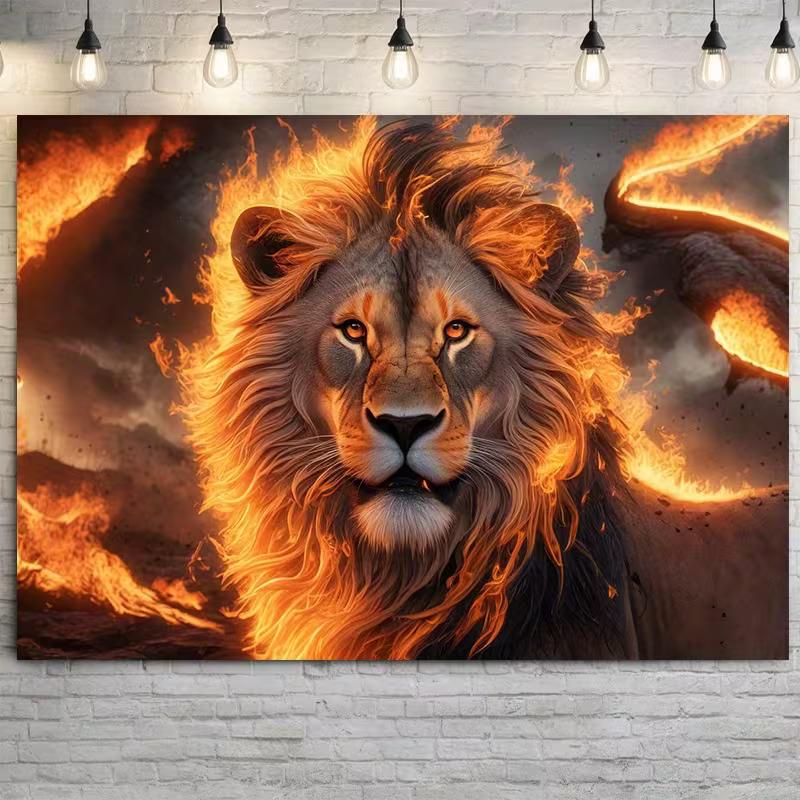 2D Burning Lion Tapestry King of the Jungle Aesthetic Wall Decor