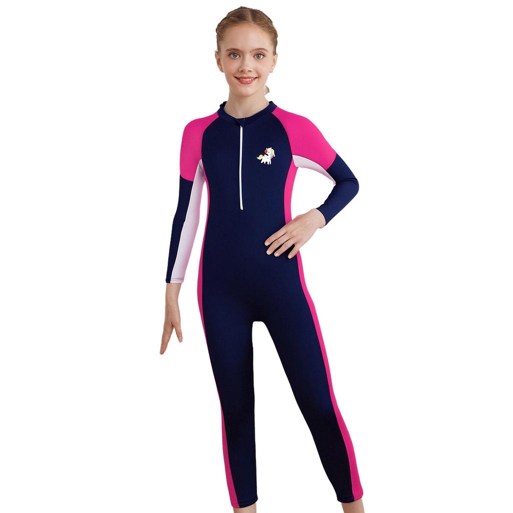 Kids Full Body UV Protection Swim Suit Long Sleeve Zipper Sport Bathing Suit for Girls Beach Surf and Swimming
