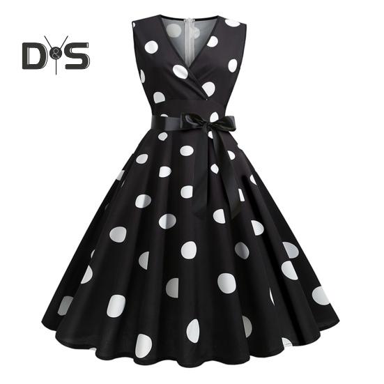

Женское вечернее платье, винтажное контрастное цветное платье в горошек с бантом на талии, трапециевидной формы с большими качелями, тонкое платье без рукавов с открытой спиной и V-образным вырезом, платье миди в стиле принцессы XL чёрный