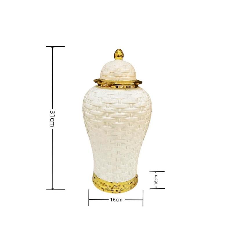 Ceramic Pot Ginger Jar Weave Pattern Ceramic Checkmate Jar Storage Tank Golden Flower Vase Home Decoration Accessories