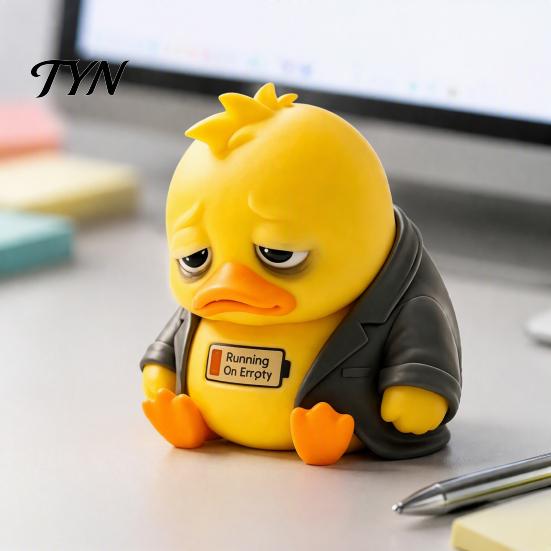 Playful Duck Figurines In Pajamas 3D Printed Sad Yellow Figurines, Cute Tired Worker Resin Mini Figures for Car Dashboard Desk Ornaments Home Office,