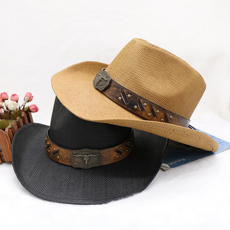 Men'S Western Cowboy Hat, Straw Painted Retro Outdoor Hat, Straw Hat