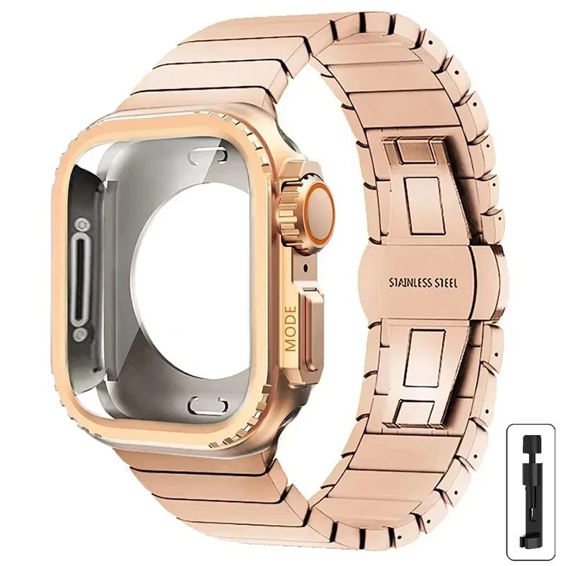 Etui+Pasek do Apple Watch Band 10 42 46mm Ultra 2 49mm 9 8 7 6 SE 5 Stalowy Metalowy Ochronny Korpus Ulepszenie dla Iwatch 45mm 44mm