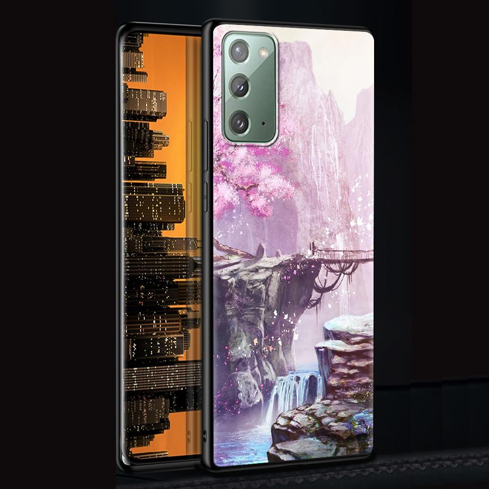 Anime Plum Cherry Blossom Girl Case for Samsung Galaxy Note 20 Ultra 10 Lite 9 8 A12 A52 A51 S20 FE Black Soft Phone Coque