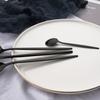 Shiny Black Dinnerware Set Korean Flatware Set Dinner Knife Fork Spoon Teaspoon Tableware Stainless Steel Cutlery Family Eating Utensils