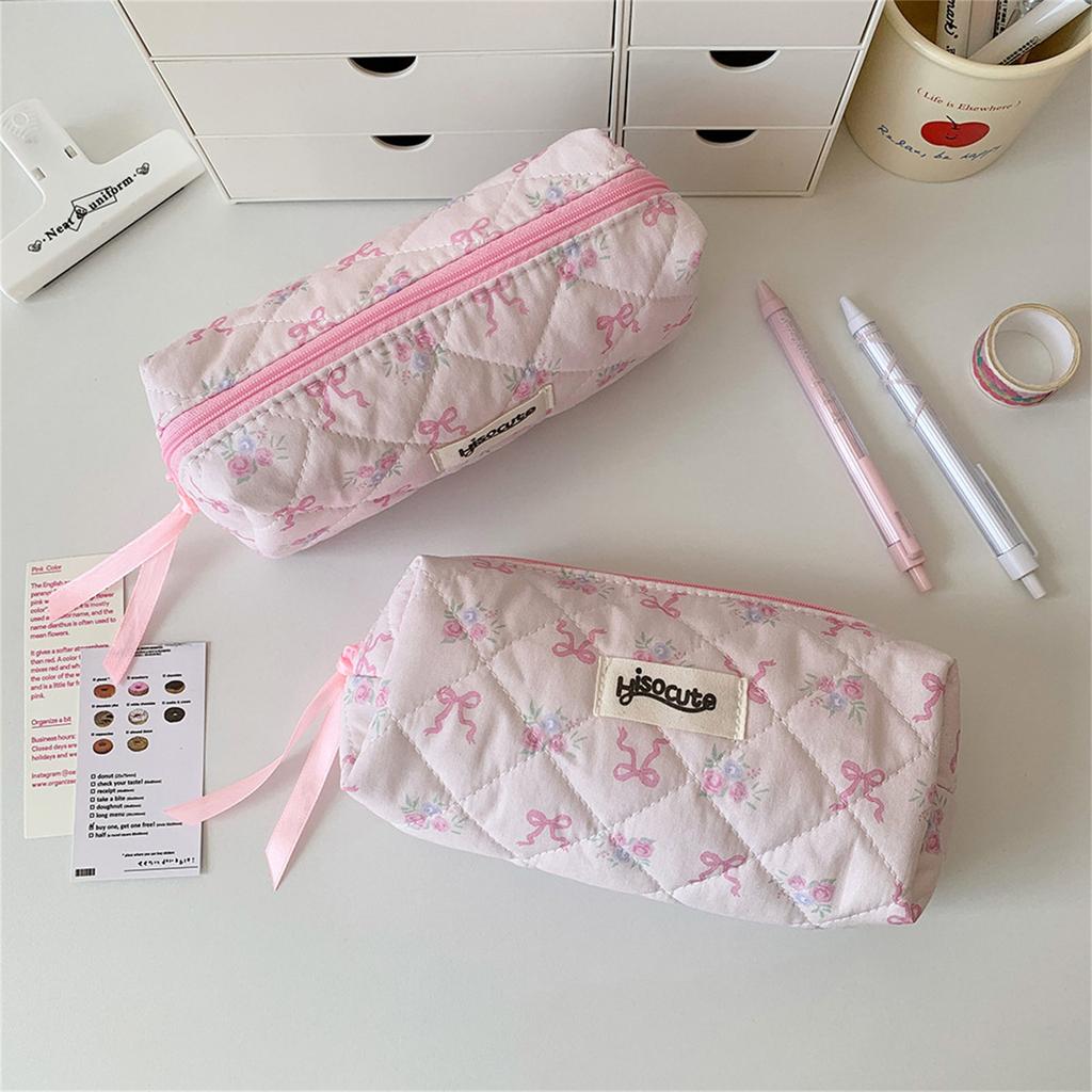 Korean Styles Pencil Case Simple Pencil Bag Sweet Bows Pen Case Makeup Bag Pen Pouch Aesthetic Pen Bag Pencil Organisers