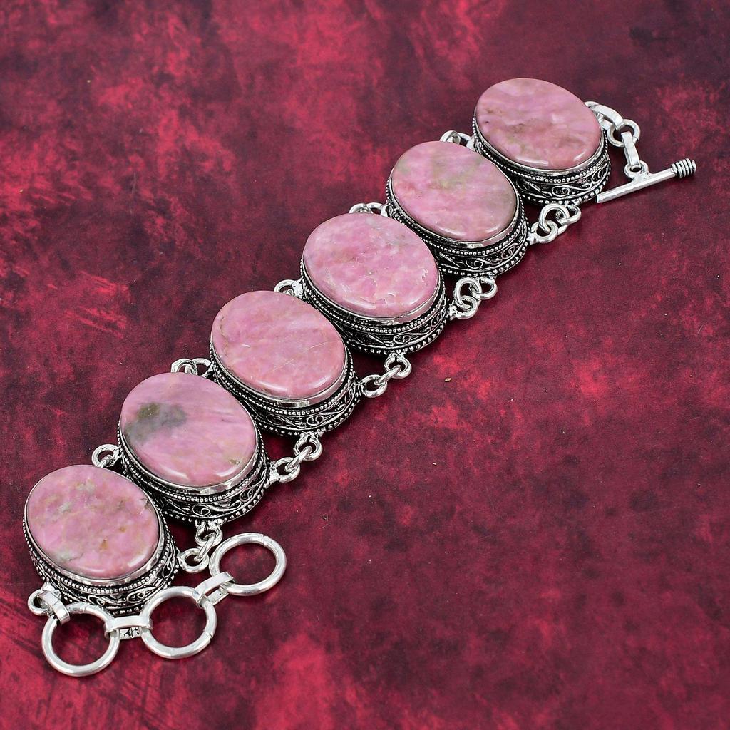 Náramek z rodonitového stříbra 925, nádherný drahokam, ručně vyráběný přírodní náramek pro dárek