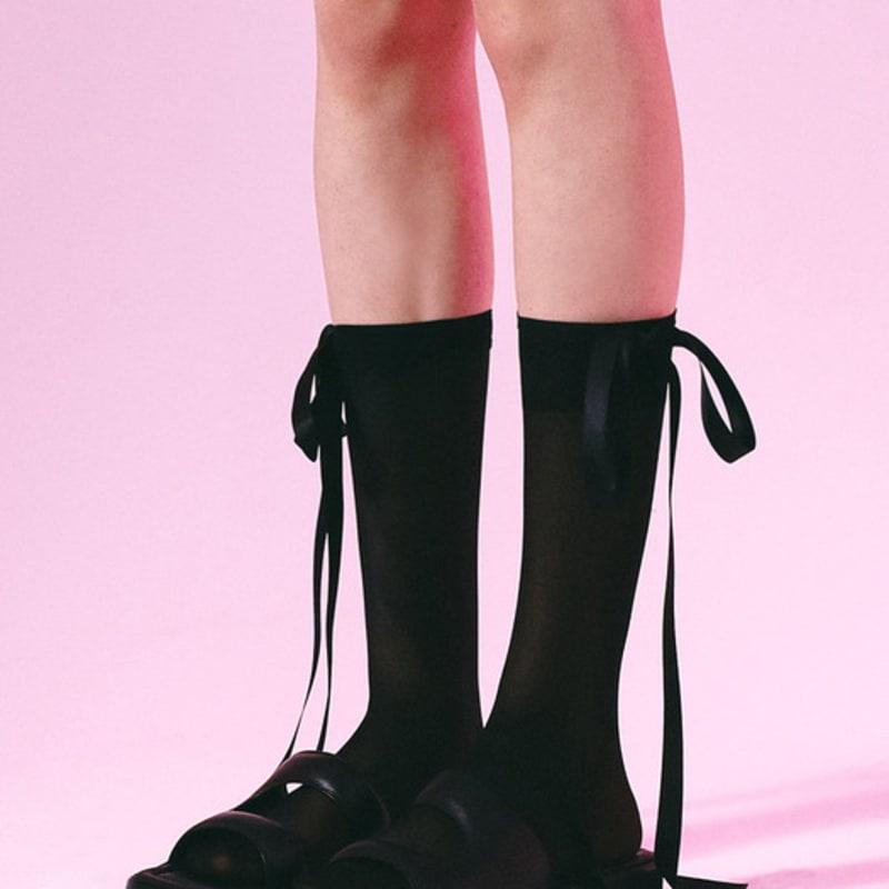 

VINAJ Long Ribbon See-Through Socks (Black) ONE