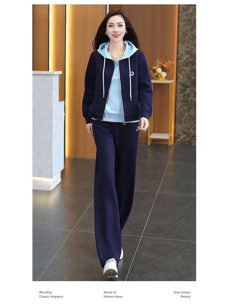 Women's Plus Size Hooded Sportswear Set - Spring/Autumn, Stylish, Youthful Fake Two-Piece, Loose, Fashionable Sweatshirt Two-Piece