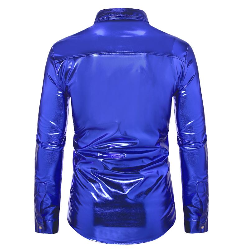 Mens Sequin Long Sleeve Shirt Party Nightclub Dance T-Shirt Shiny Button Tops