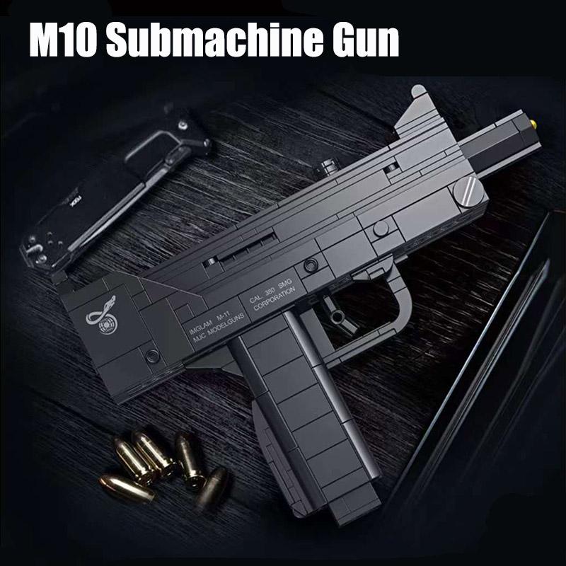 2024 NEW Military M500 Revolver Pistol Building Blocks Kits M10 MP7 Submachine Gun Shoot Bullet Weapon Bricks Toys For Kids Gift