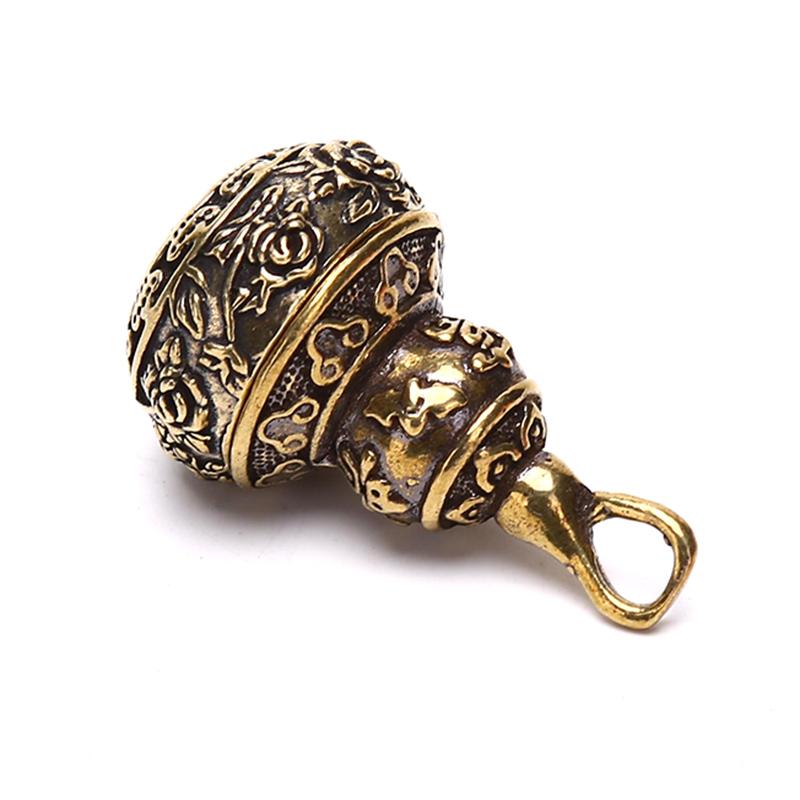 Brass Chinese Letters Blessing Lotus Gourd Charms Key Chain Pendants Pill Box