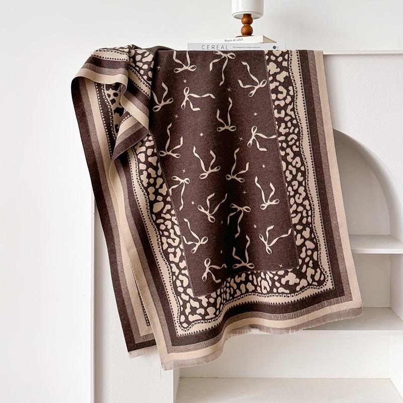 

Осенне-зимний бант с ретро-текстурой, двухсторонний теплый шарф, шаль, внешний чехол 180cm темно-коричневого