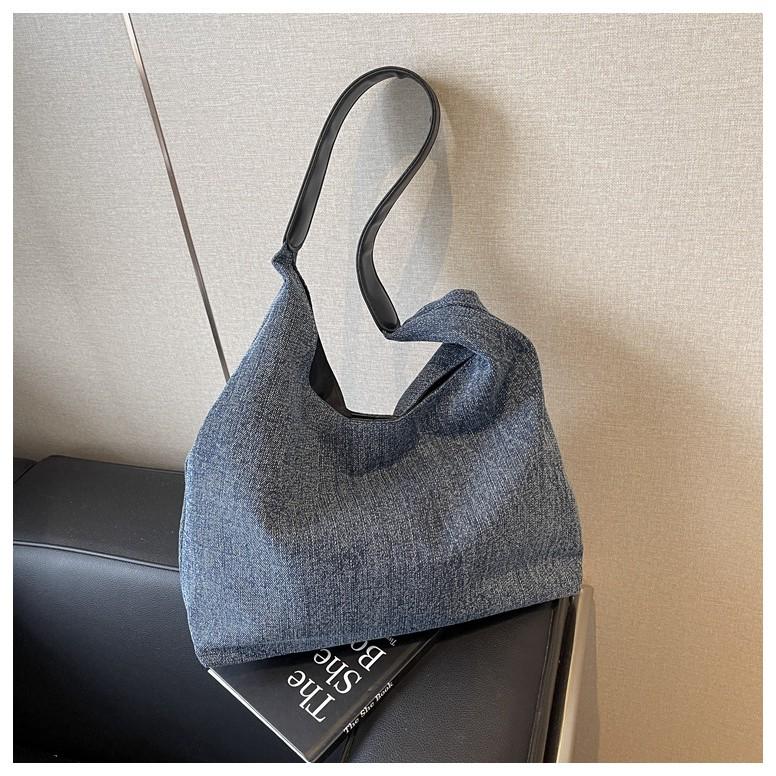 IELGY Large-Capacity Bag Female 2024 New Style Commuter Canvas Denim Tote Bag College Student Class Bag Armpit Order S