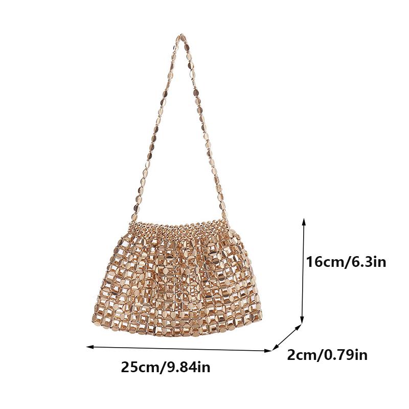 Yogodlns Women Summer Woven Hand Bag Luxury Design Hollow-out Silver Hand Woven Single Shoulder Underarm Bag