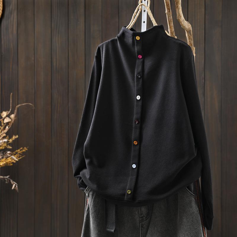 2025 Bojiafan Women's Half-High Collar Plush Sweatshirt with Stylish Colorful Buttons