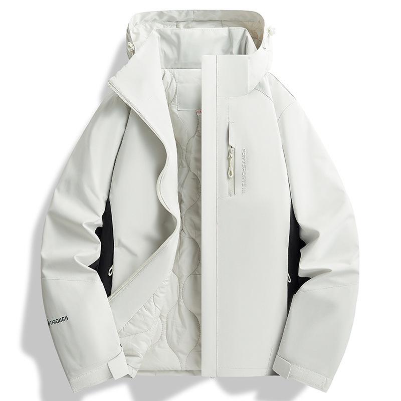 Unisex HJCAMEL Camel Outdoor Windbreaker: Spring & Autumn Waterproof, Windproof, Warm Cotton Jacket for Middle-Aged & Elderly Hiking Enthusiasts.