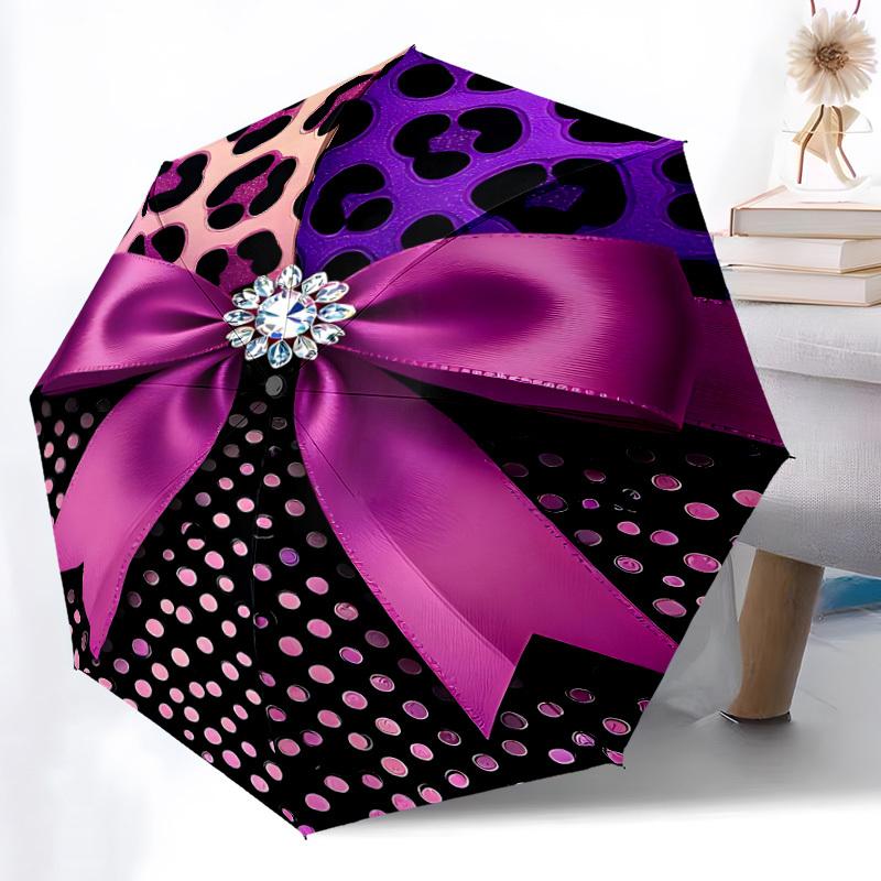 1pc Leopard Print Bow Automatic Open/Close Umbrella - Compact Travel Umbrella, Gift for Birthday, Holiday yy260106065