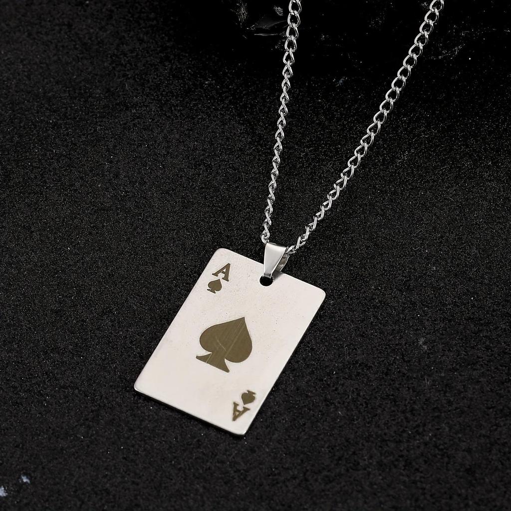 Punk Rhinestone Playing Card Pendant Necklace, Unisex Fashion Jewelry