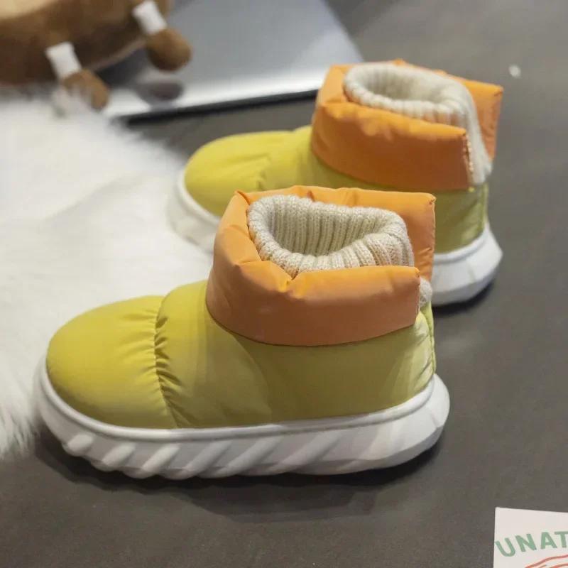 Children Waterproof Down Fabric Plush Athick Snow Boot Cute Warm Short Tube Bread Cotton Shoe External Wear Boots for Kids Girls