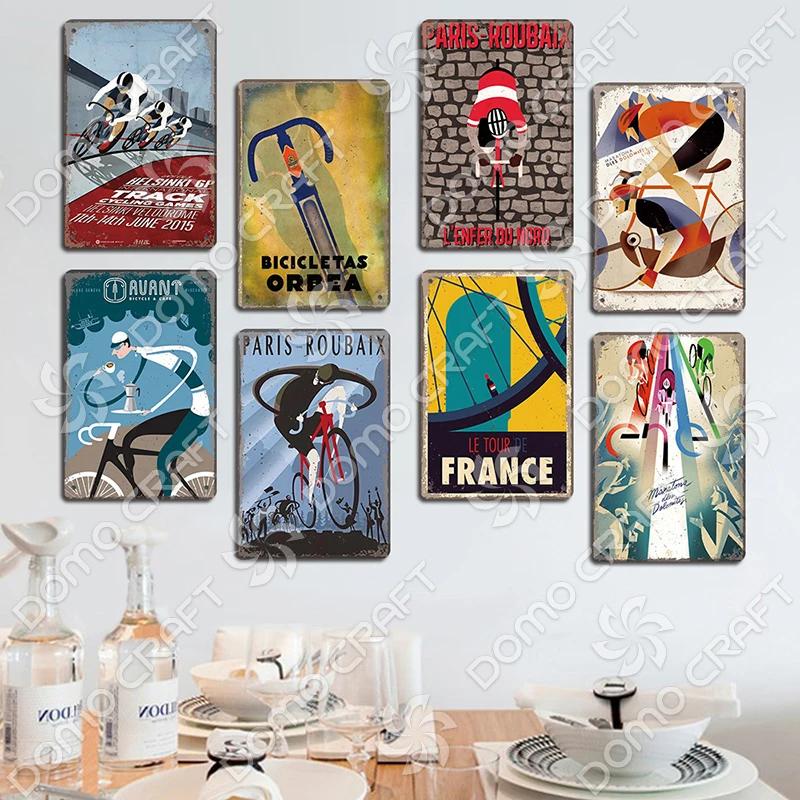 Placa de bicicleta Placa de lata de metal Ciclismo Corrida Vintage Metal Poster Wall Art Decor para Bike Club Garage Man Cave
