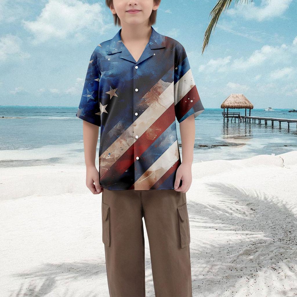 Lässiges lockeres Kurzarmhemd für Jungen mit modischem bedrucktem Hemd-Top