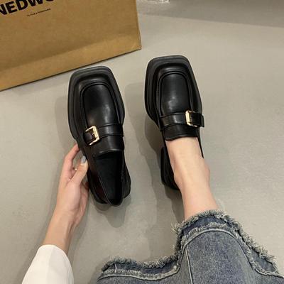 British Style Heightened Platform Loafers Spring New Retro Square Head Thick Heel Small Leather Shoes Women