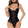 Sexy Lace Edge Patchwork Leather Suspender One-piece Fun Lingerie Set