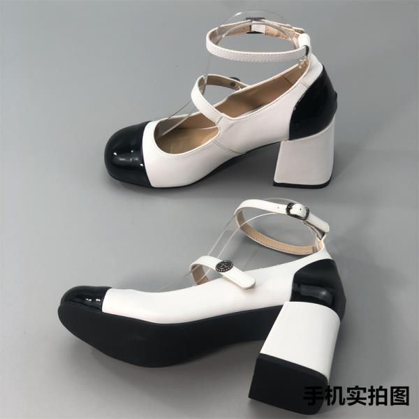 Fashion Brief Pumps Beige High Heels Round Toe Leather Women's Shoes Sandals Ladies Mary Jane Sweet 12cm African Lolita Block Retro