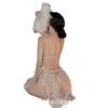 Sexy Pajamas Summer Ice Silk High-end Thin Small Chest Lace Suspender Nightdress Set Slightly Transparent Qqny Pure Lust