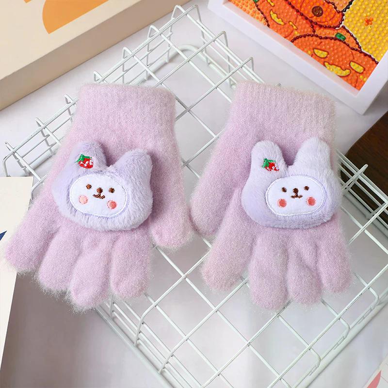 Fashion Children's Cute Cartoon Winter Warm Gloves Rabbit Strawberry Gloves Windproof Knitted Gloves