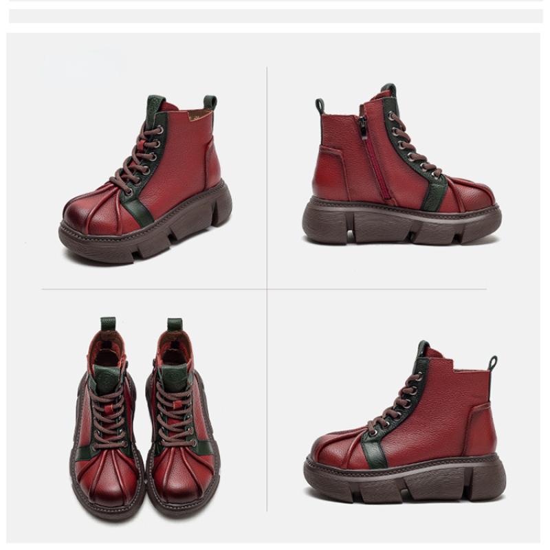 Johnature 2023 autunno inverno nuovi stivali corti retrò donna in vera pelle colori misti scarpe con plateau versatili con suola spessa