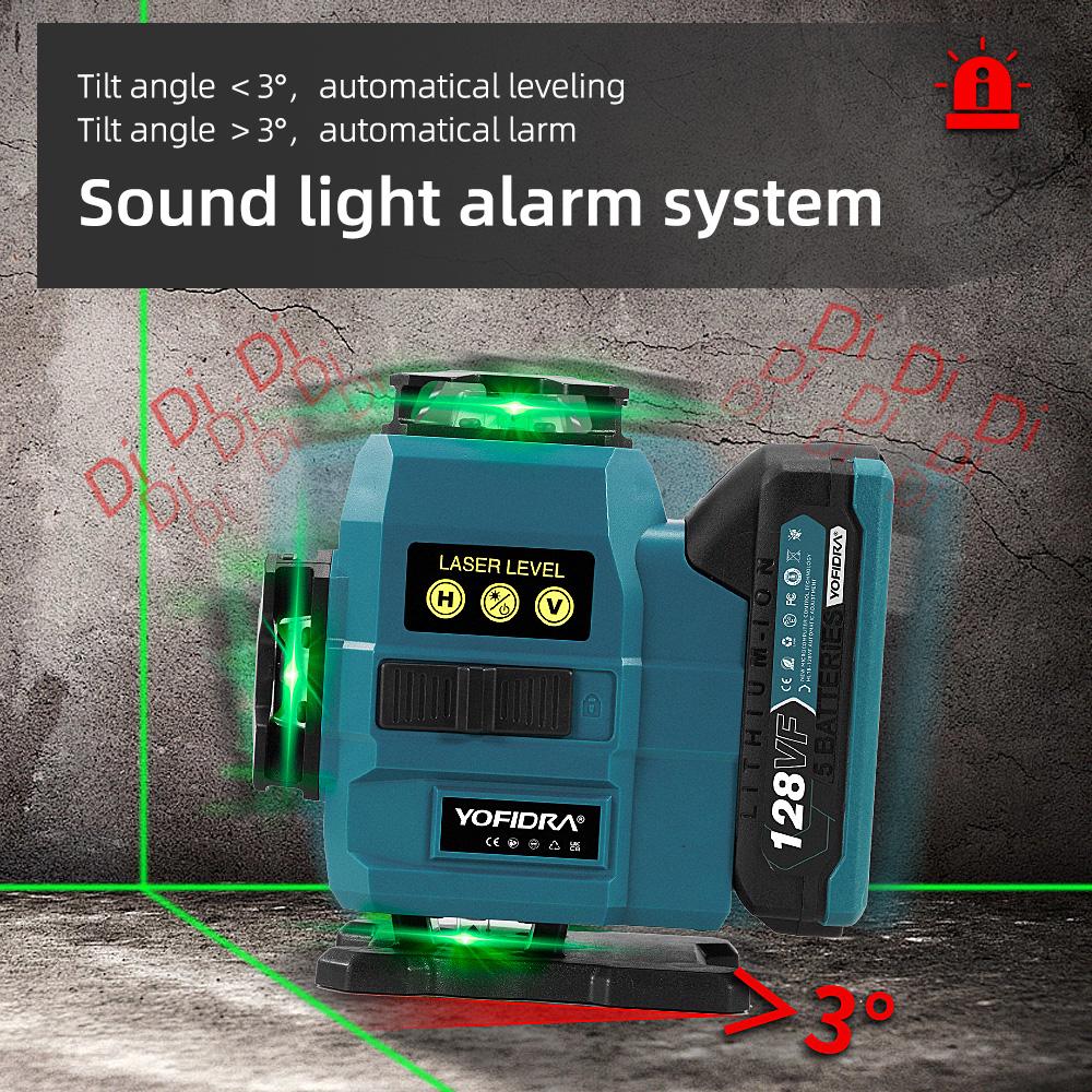 Yofidra 16 Lines 4D Laser Level Automatic 360 Horizontal Vertical Self-leveling Ultra Powerful Green Beam For 18V Battery
