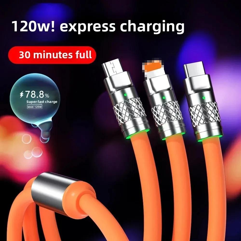 120W Super Fast Charger 3 In 1 USB C Cable Multi Port Charging Adapter for IPhone Android Huawei Phone Tablet Laptop